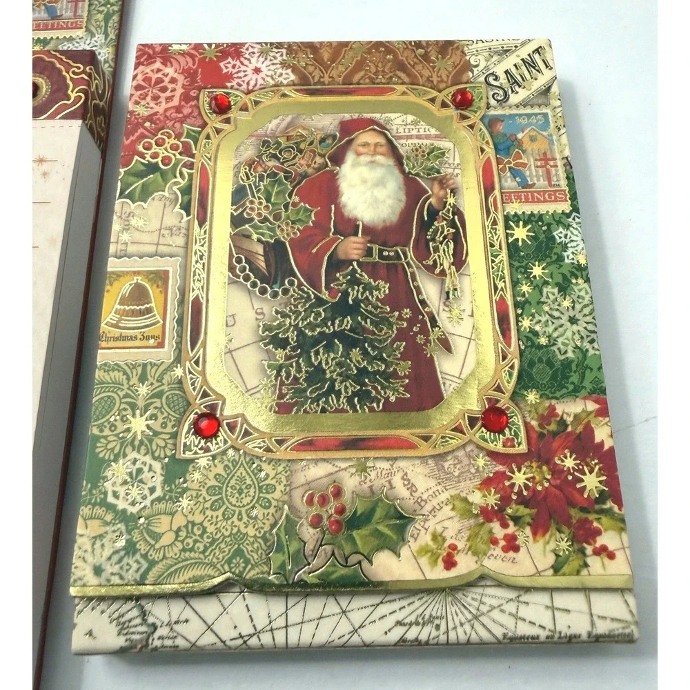 Punch Studio Christmas Notepad Set Red Gold Victorian Santa